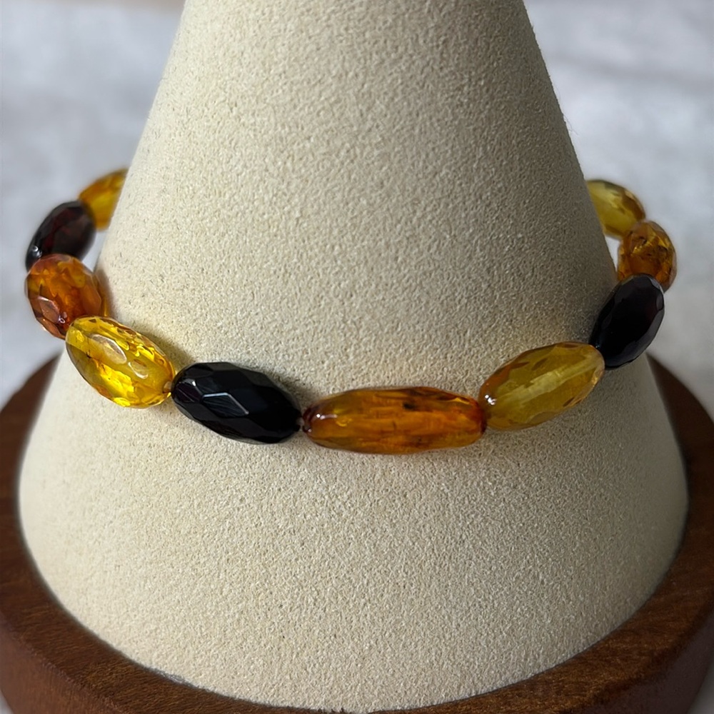 Genuine Faceted Citrine, Cherry, & Aubergine, Amber Bracelet
